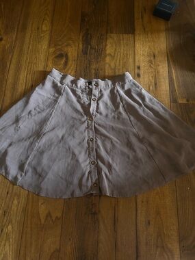 Button-Front Taupe Skater Skirt